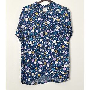 Peanuts Button Up Shirt Men's Large Blue‎ Snoopy AOP Floral Nostalgia Whimsycore